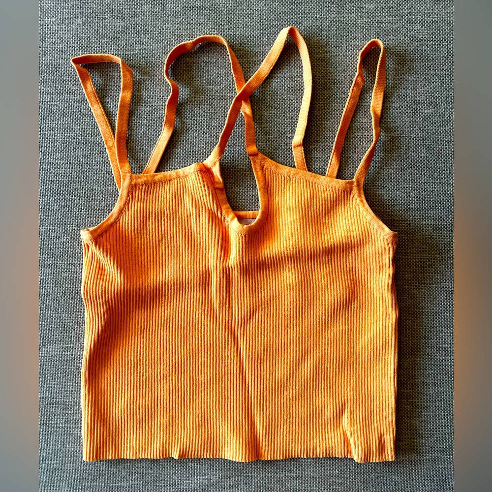 Zara orange ribbed cross strap tank crop new condition size S